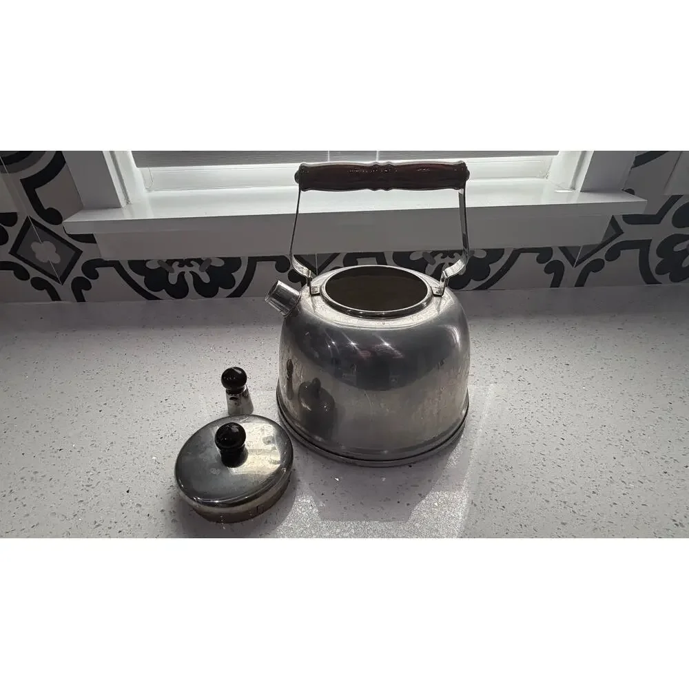 Vintage FARBERWARE Tea Kettle Pot 753 2.5 Quart Lid and Whistler Stainless Steel